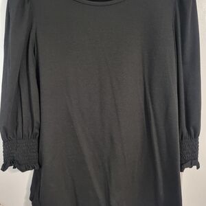 Black Long Sleeve Top with Smocked Cuffs